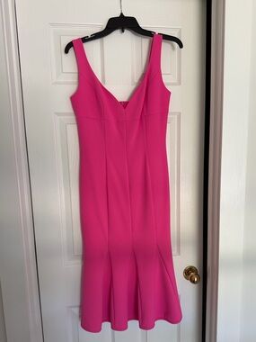 Black Halo Iconic Pink Ashlyn Midi Dress with Flared Hem